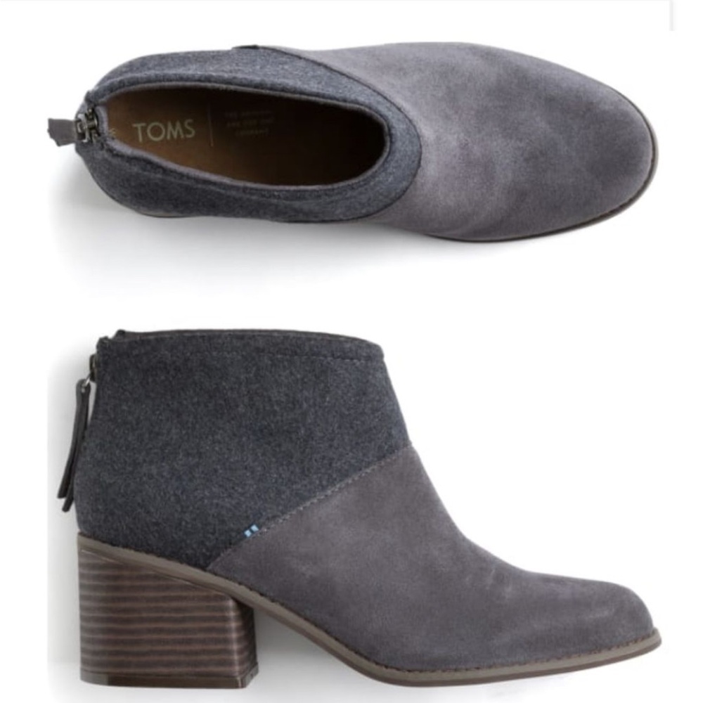 TOMS Womens Lacy Ankle Boot - Forged Iron Suede Booties Size 7